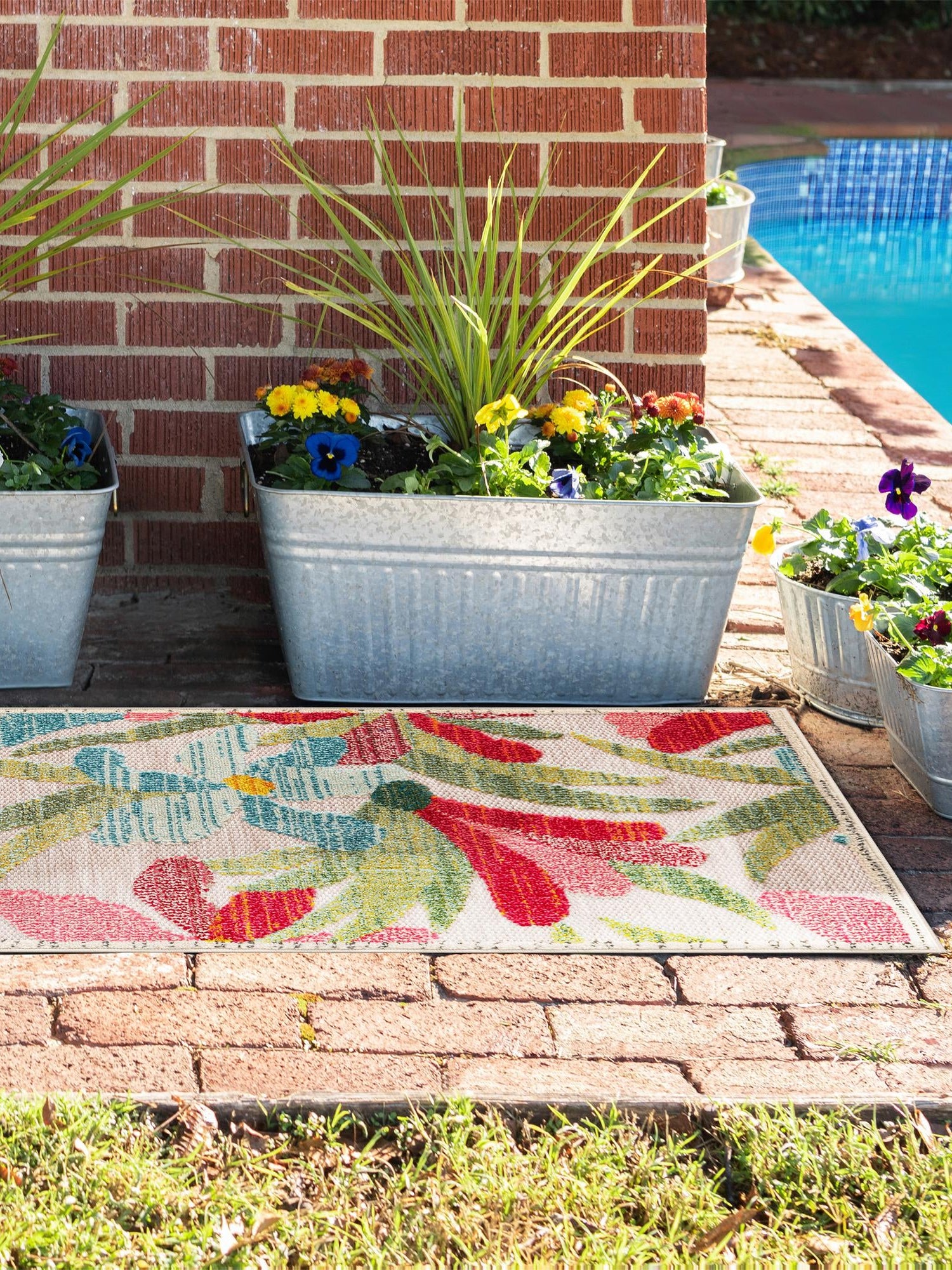 Multicolor 2' 7 x 10' Outdoor Casablanca Runner Area Rug Weather Resistant for Patio, Deck, Terrace, Balcony, Porch Polypropylene Vivid Colorful Modern Carpet for Sale at Rug Engine