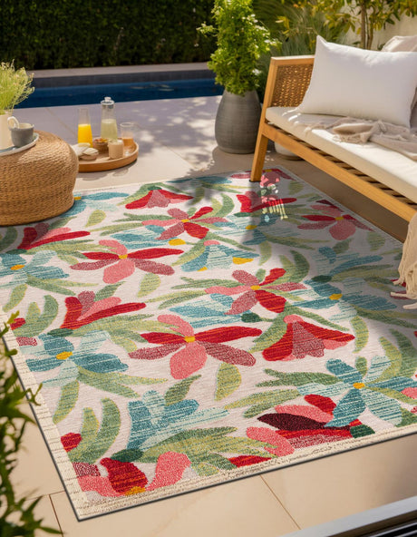 Multicolor 10' x 10' Outdoor Casablanca Square Area Rug Weather Resistant for Patio, Deck, Terrace, Balcony, Porch Polypropylene Vivid Colorful Modern Carpet for Sale at Rug Engine