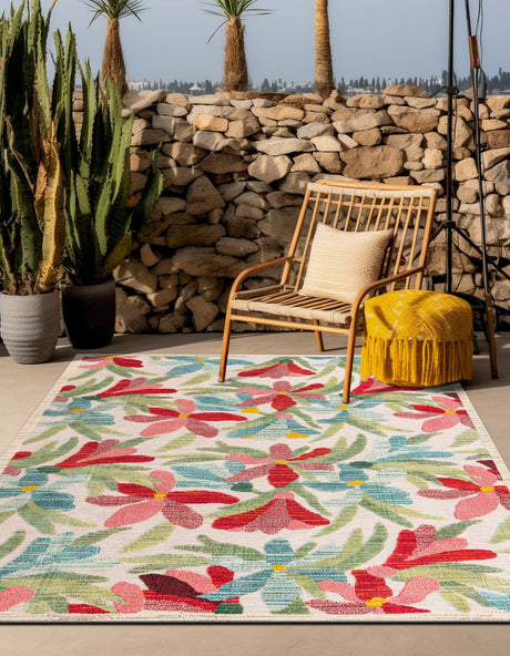 Multicolor 7' 10 x 7' 10 Outdoor Casablanca Square Area Rug Weather Resistant for Patio, Deck, Terrace, Balcony, Porch Polypropylene Vivid Colorful Modern Carpet for Sale at Rug Engine