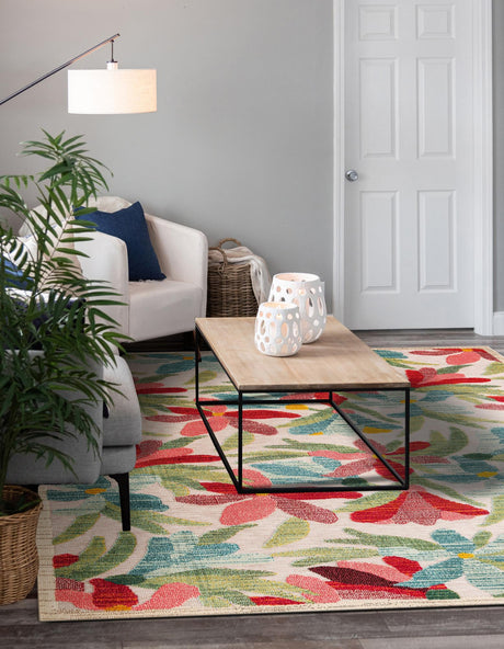 Multicolor 7' 10 x 7' 10 Outdoor Casablanca Square Area Rug Weather Resistant for Patio, Deck, Terrace, Balcony, Porch Polypropylene Vivid Colorful Modern Carpet for Sale at Rug Engine