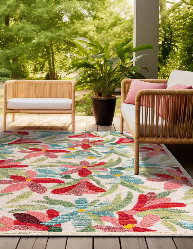 Multicolor 10' x 10' Outdoor Casablanca Square Area Rug Weather Resistant for Patio, Deck, Terrace, Balcony, Porch Polypropylene Vivid Colorful Modern Carpet for Sale at Rug Engine