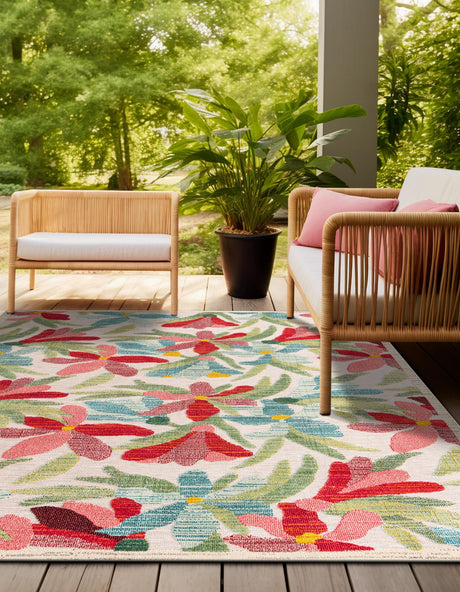 Multicolor 7' 10 x 7' 10 Outdoor Casablanca Square Area Rug Weather Resistant for Patio, Deck, Terrace, Balcony, Porch Polypropylene Vivid Colorful Modern Carpet for Sale at Rug Engine