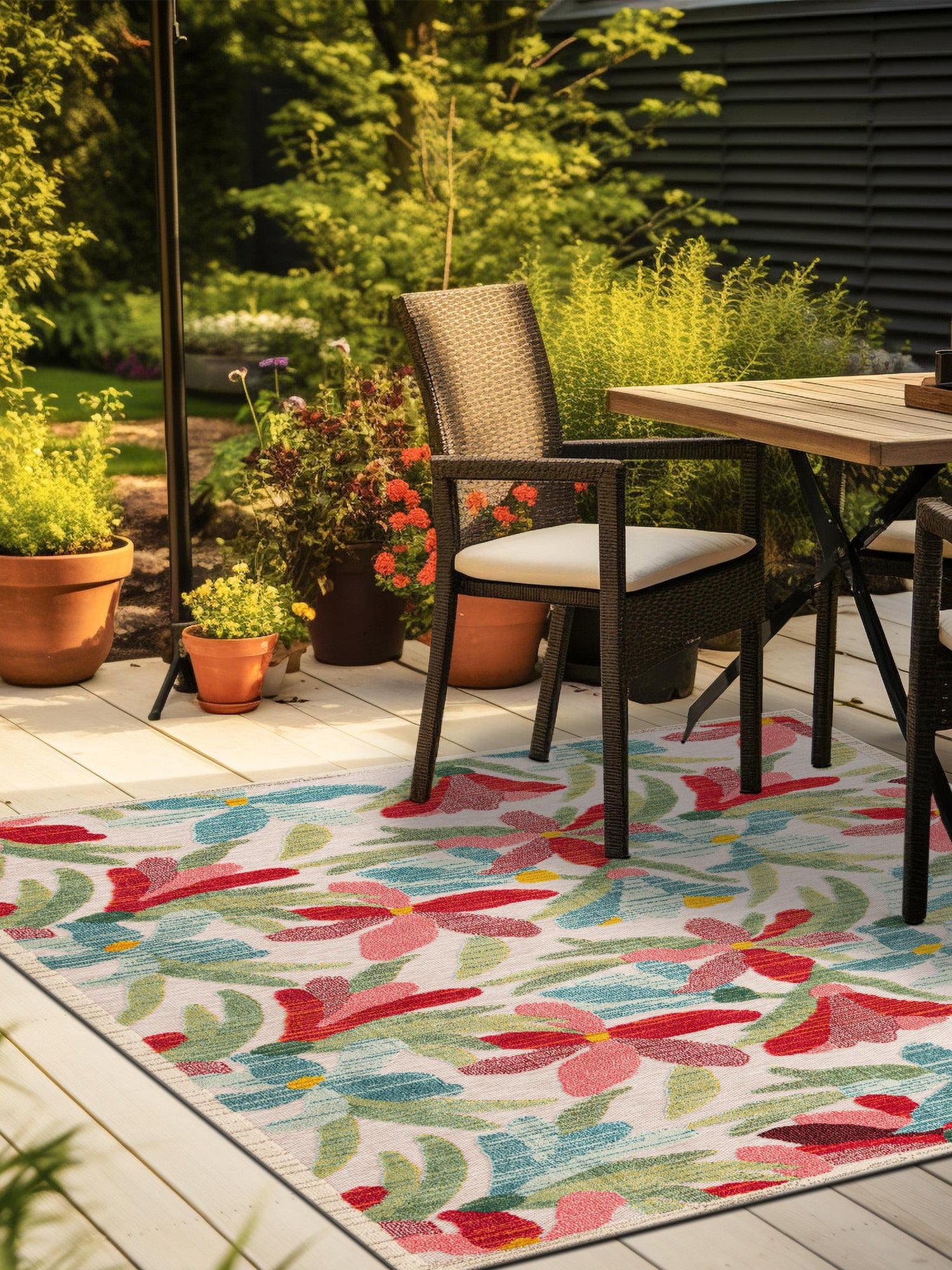 Multicolor 7' 10 x 7' 10 Outdoor Casablanca Square Area Rug Weather Resistant for Patio, Deck, Terrace, Balcony, Porch Polypropylene Vivid Colorful Modern Carpet for Sale at Rug Engine