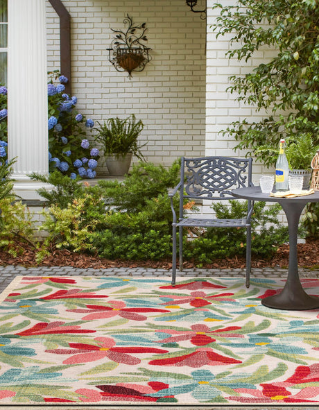 Multicolor 7' 10 x 7' 10 Outdoor Casablanca Square Area Rug Weather Resistant for Patio, Deck, Terrace, Balcony, Porch Polypropylene Vivid Colorful Modern Carpet for Sale at Rug Engine
