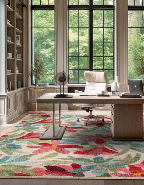 Multicolor 10' x 10' Outdoor Casablanca Square Area Rug Weather Resistant for Patio, Deck, Terrace, Balcony, Porch Polypropylene Vivid Colorful Modern Carpet for Sale at Rug Engine