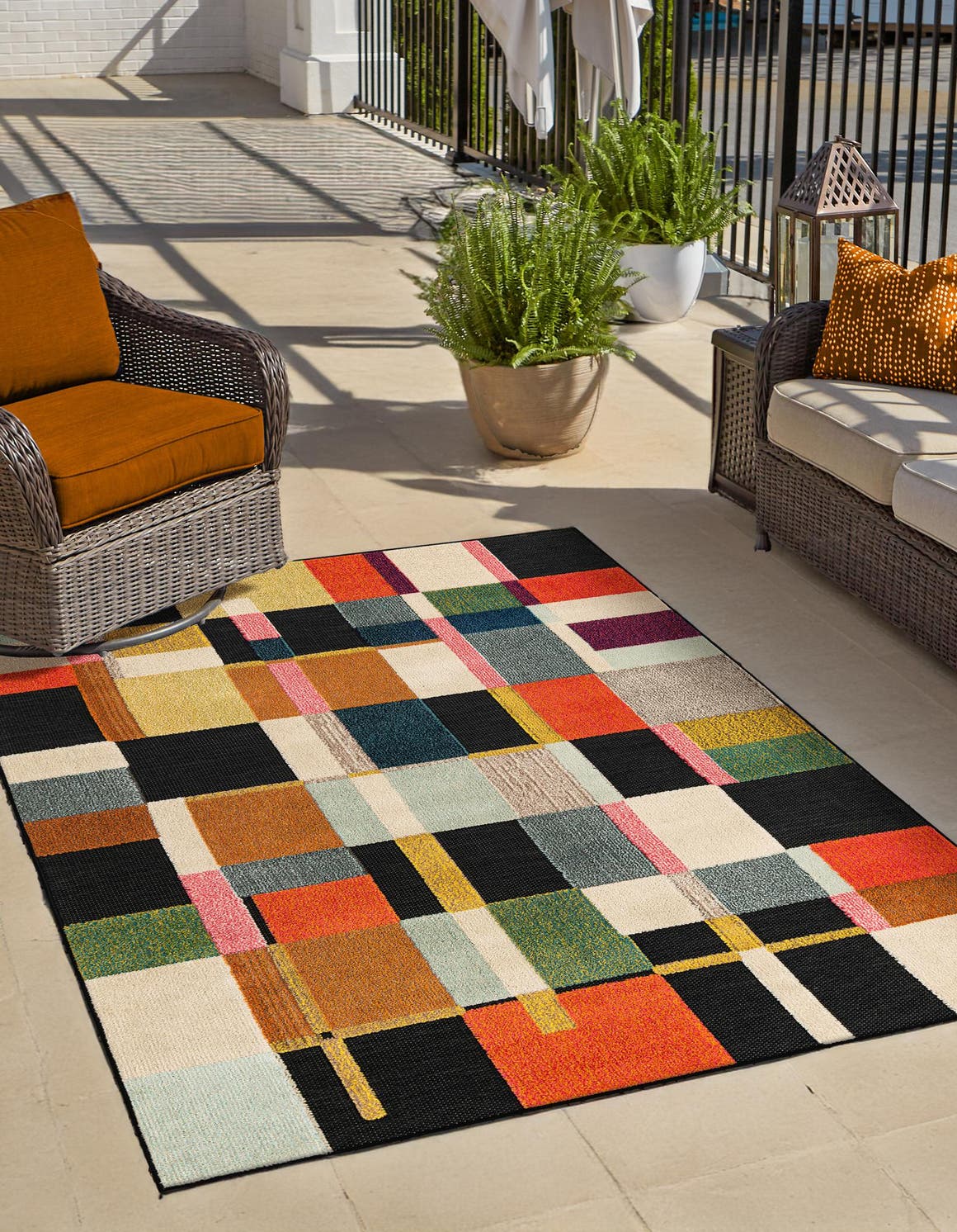 Multicolor 4' 1 x 6' 1 Outdoor Casablanca Rectangle Area Rug Weather Resistant for Patio, Deck, Terrace, Balcony, Porch