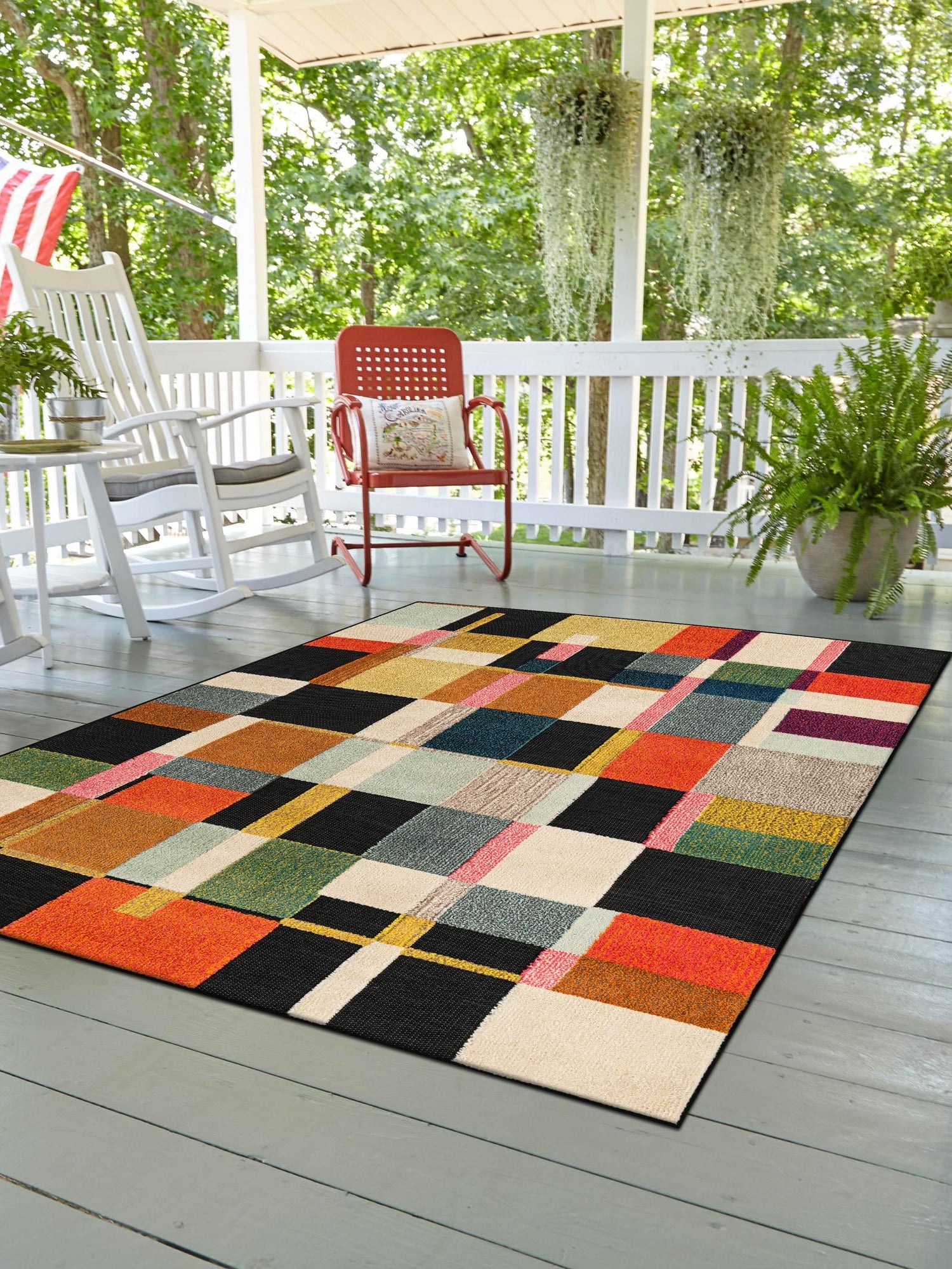 Multicolor 6' 1 x 9' Outdoor Casablanca Rectangle Area Rug Weather Resistant for Patio, Deck, Terrace, Balcony, Porch Polypropylene Vivid Colorful Modern Carpet for Sale at Rug Engine