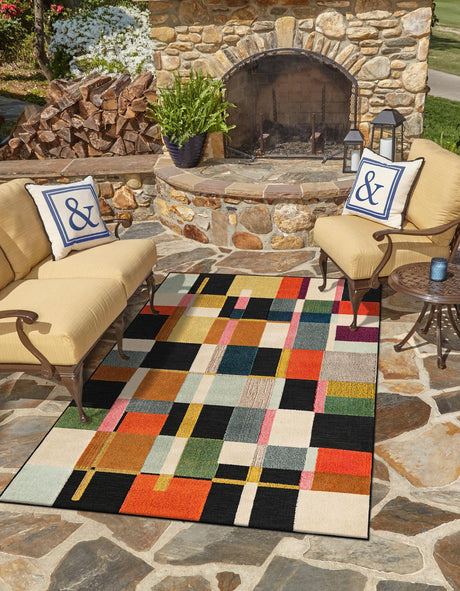 Multicolor 6' 1 x 9' Outdoor Casablanca Rectangle Area Rug Weather Resistant for Patio, Deck, Terrace, Balcony, Porch Polypropylene Vivid Colorful Modern Carpet for Sale at Rug Engine
