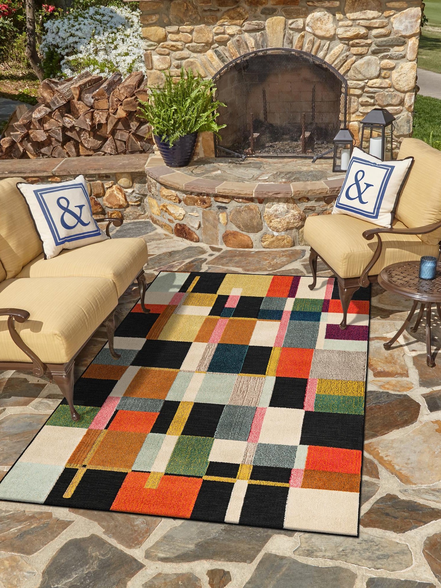 Multicolor 4' 1 x 6' 1 Outdoor Casablanca Rectangle Area Rug Weather Resistant for Patio, Deck, Terrace, Balcony, Porch