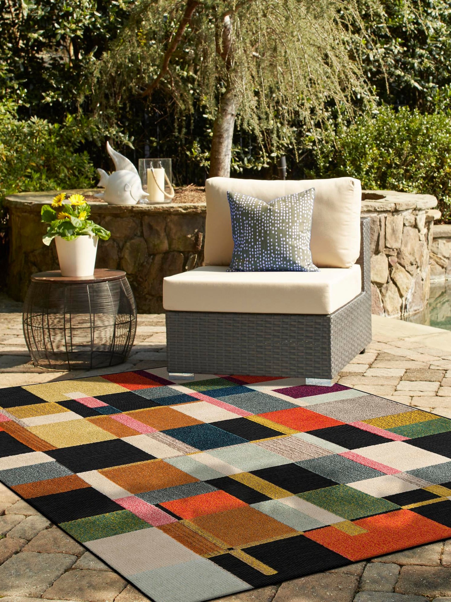 Multicolor 5' 1 x 7' 1 Outdoor Casablanca Rectangle Area Rug Weather Resistant for Patio, Deck, Terrace, Balcony, Porch Polypropylene Vivid Colorful Modern Carpet for Sale at Rug Engine