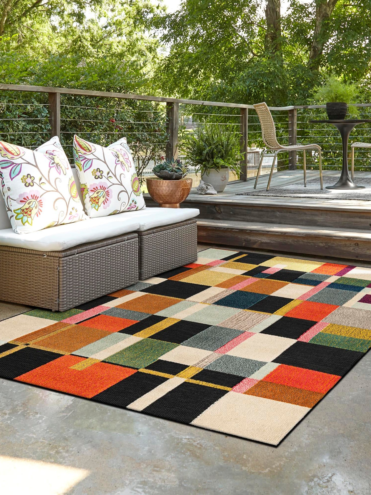 Multicolor 7' 10 x 10' Outdoor Casablanca Rectangle Area Rug Weather Resistant for Patio, Deck, Terrace, Balcony, Porch Polypropylene Vivid Colorful Modern Carpet for Sale at Rug Engine
