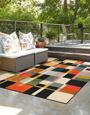 Multicolor 7' 10 x 10' Outdoor Casablanca Rectangle Area Rug Weather Resistant for Patio, Deck, Terrace, Balcony, Porch Polypropylene Vivid Colorful Modern Carpet for Sale at Rug Engine