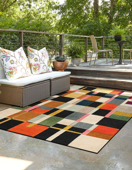 Multicolor 7' 10 x 10' Outdoor Casablanca Rectangle Area Rug Weather Resistant for Patio, Deck, Terrace, Balcony, Porch Polypropylene Vivid Colorful Modern Carpet for Sale at Rug Engine
