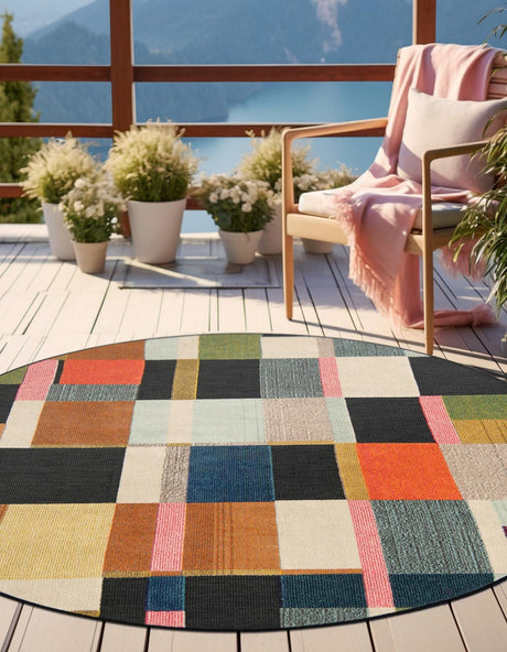 Multicolor 3' 1 x 3' 1 Outdoor Casablanca Round Area Rug Weather Resistant for Patio, Deck, Terrace, Balcony, Porch Polypropylene Vivid Colorful Modern Carpet for Sale at Rug Engine