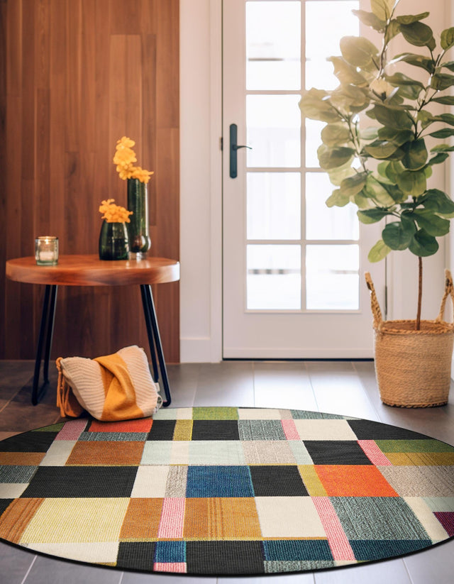Multicolor 3' 1 x 3' 1 Outdoor Casablanca Round Area Rug Weather Resistant for Patio, Deck, Terrace, Balcony, Porch Polypropylene Vivid Colorful Modern Carpet for Sale at Rug Engine