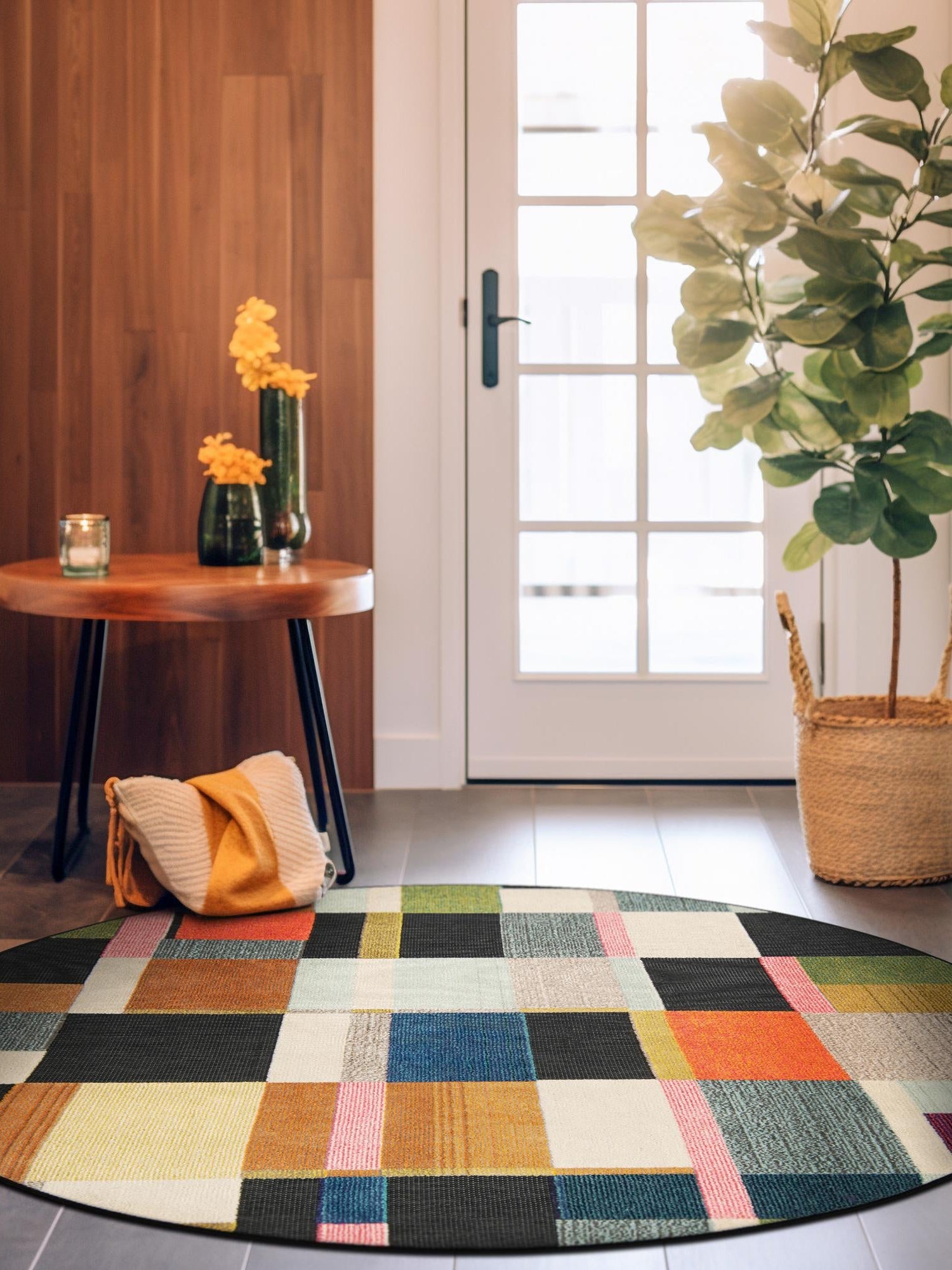 Multicolor 7' 10 x 7' 10 Outdoor Casablanca Round Area Rug Weather Resistant for Patio, Deck, Terrace, Balcony, Porch Polypropylene Vivid Colorful Modern Carpet for Sale at Rug Engine