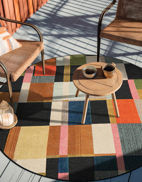 Multicolor 3' 1 x 3' 1 Outdoor Casablanca Round Area Rug Weather Resistant for Patio, Deck, Terrace, Balcony, Porch Polypropylene Vivid Colorful Modern Carpet for Sale at Rug Engine