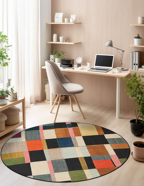 Multicolor 3' 1 x 3' 1 Outdoor Casablanca Round Area Rug Weather Resistant for Patio, Deck, Terrace, Balcony, Porch Polypropylene Vivid Colorful Modern Carpet for Sale at Rug Engine