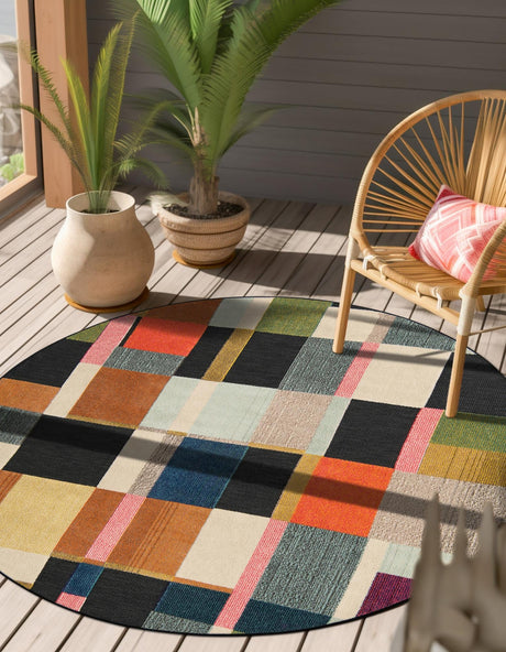 Multicolor 3' 1 x 3' 1 Outdoor Casablanca Round Area Rug Weather Resistant for Patio, Deck, Terrace, Balcony, Porch Polypropylene Vivid Colorful Modern Carpet for Sale at Rug Engine