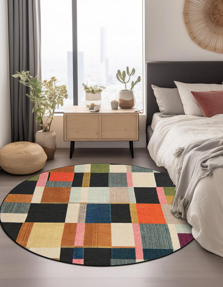 Multicolor 3' 1 x 3' 1 Outdoor Casablanca Round Area Rug Weather Resistant for Patio, Deck, Terrace, Balcony, Porch Polypropylene Vivid Colorful Modern Carpet for Sale at Rug Engine