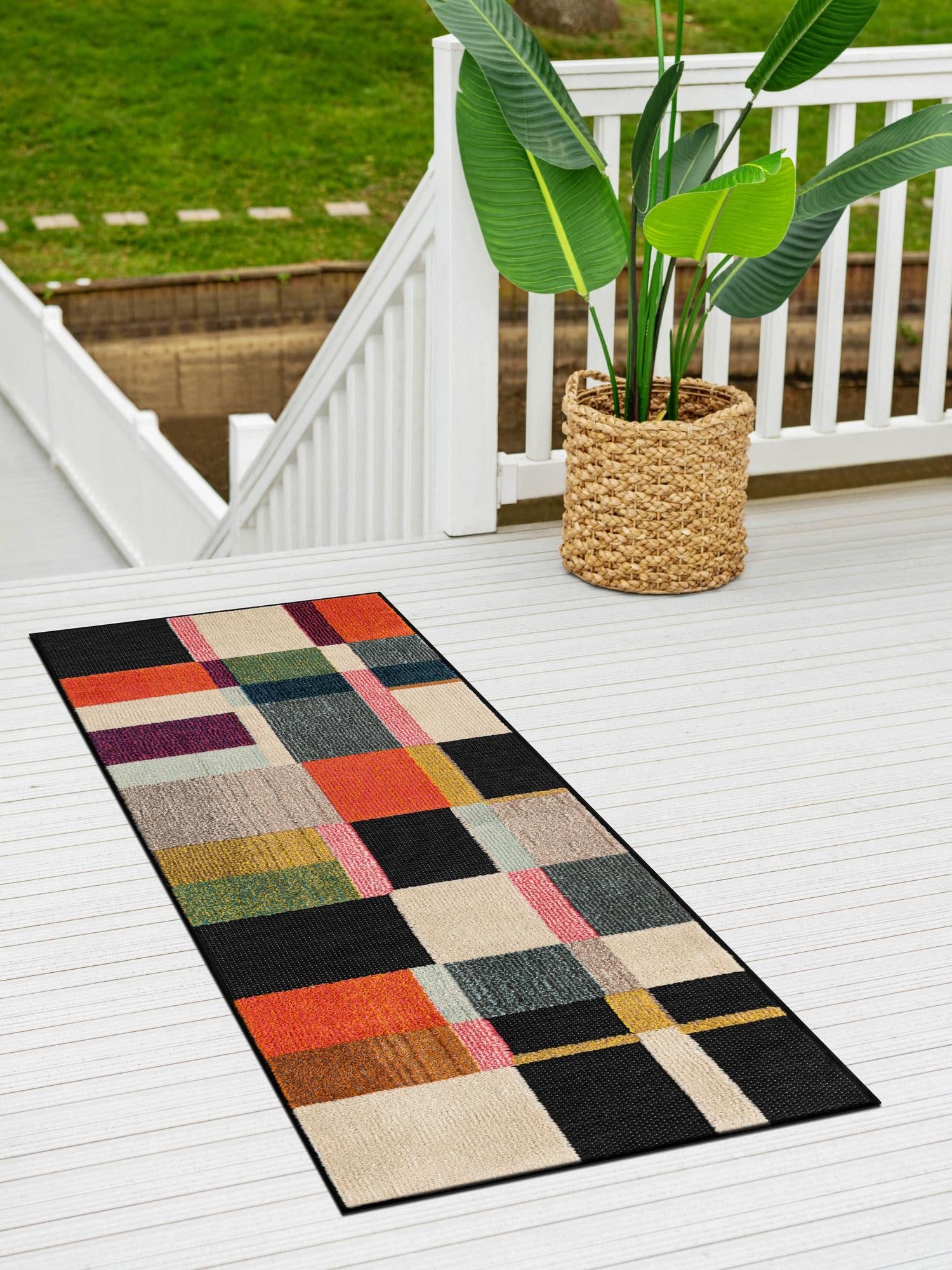 Multicolor 2' x 8' Outdoor Casablanca Runner Area Rug Weather Resistant for Patio, Deck, Terrace, Balcony, Porch Polypropylene Vivid Colorful Modern Carpet for Sale at Rug Engine