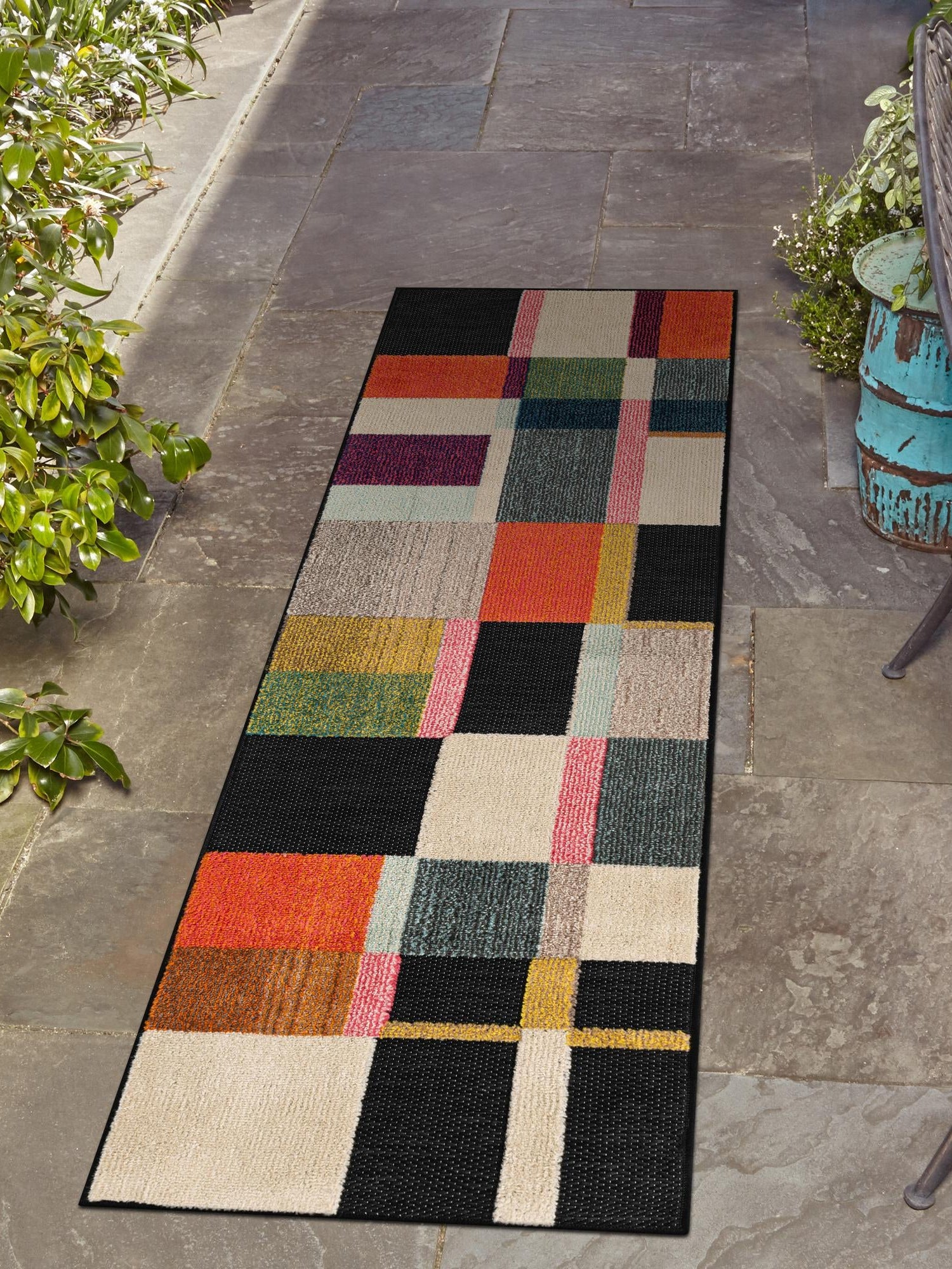 Multicolor 2' 7 x 12' Outdoor Casablanca Runner Area Rug Weather Resistant for Patio, Deck, Terrace, Balcony, Porch Polypropylene Vivid Colorful Modern Carpet for Sale at Rug Engine