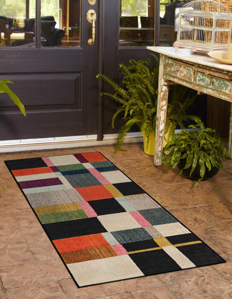 Multicolor 2' 7 x 10' Outdoor Casablanca Runner Area Rug Weather Resistant for Patio, Deck, Terrace, Balcony, Porch Polypropylene Vivid Colorful Modern Carpet for Sale at Rug Engine