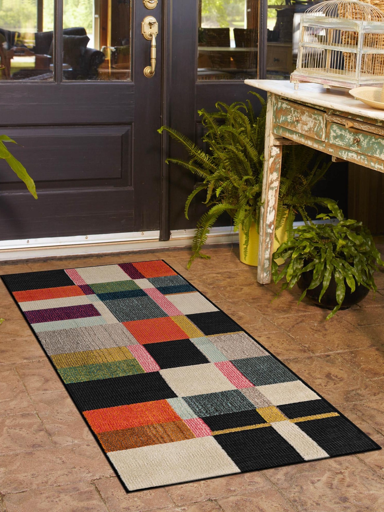 Multicolor 2' 7 x 12' Outdoor Casablanca Runner Area Rug Weather Resistant for Patio, Deck, Terrace, Balcony, Porch Polypropylene Vivid Colorful Modern Carpet for Sale at Rug Engine