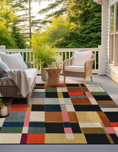 Multicolor 10' x 10' Outdoor Casablanca Square Area Rug Weather Resistant for Patio, Deck, Terrace, Balcony, Porch Polypropylene Vivid Colorful Modern Carpet for Sale at Rug Engine