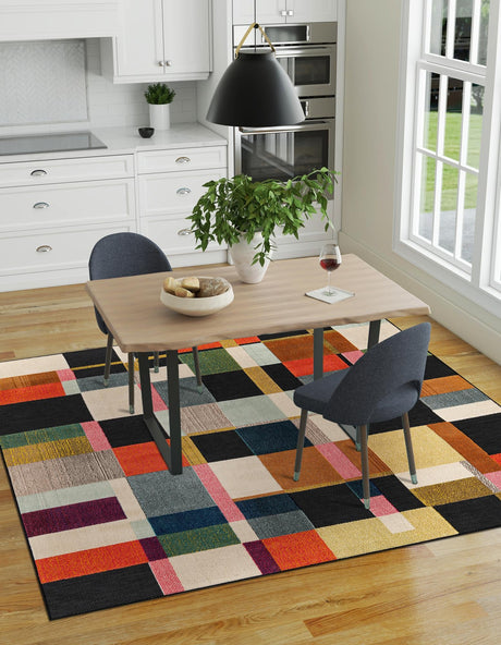 Multicolor 10' x 10' Outdoor Casablanca Square Area Rug Weather Resistant for Patio, Deck, Terrace, Balcony, Porch Polypropylene Vivid Colorful Modern Carpet for Sale at Rug Engine