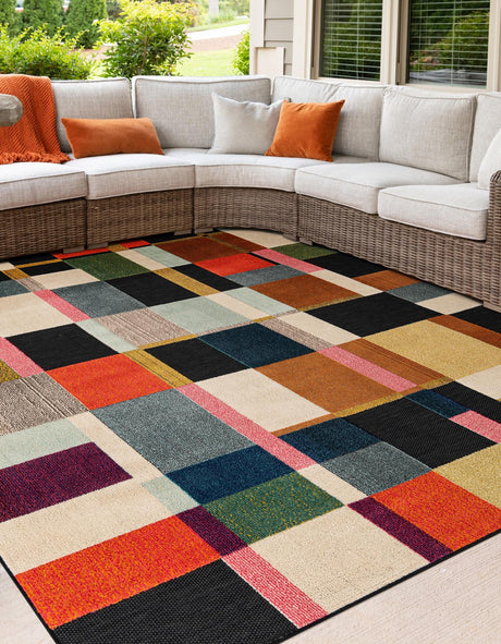 Multicolor 10' x 10' Outdoor Casablanca Square Area Rug Weather Resistant for Patio, Deck, Terrace, Balcony, Porch Polypropylene Vivid Colorful Modern Carpet for Sale at Rug Engine