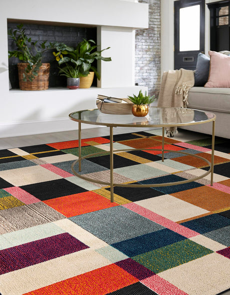 Multicolor 10' x 10' Outdoor Casablanca Square Area Rug Weather Resistant for Patio, Deck, Terrace, Balcony, Porch Polypropylene Vivid Colorful Modern Carpet for Sale at Rug Engine