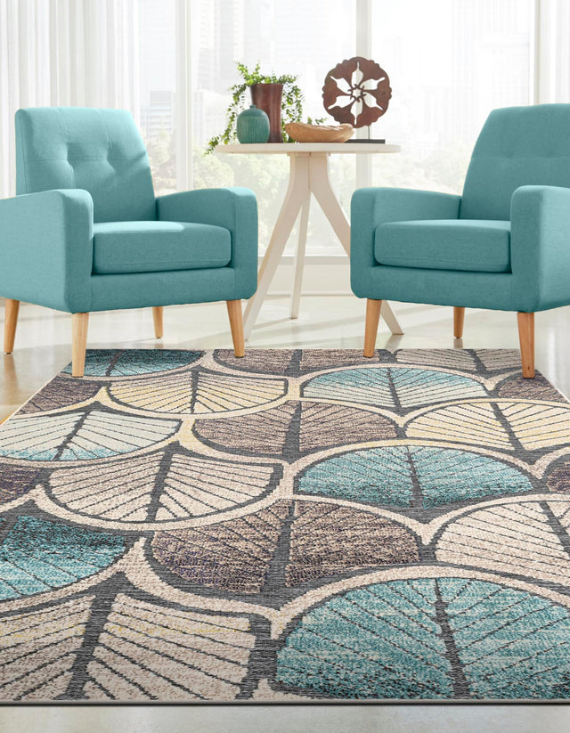 Gray Blue Ivory 2' x 3' 1 Outdoor Casablanca Rectangle Area Rug Weather Resistant for Patio, Deck, Terrace, Balcony, Porch Polypropylene Vivid Colorful Modern Carpet for Sale at Rug Engine