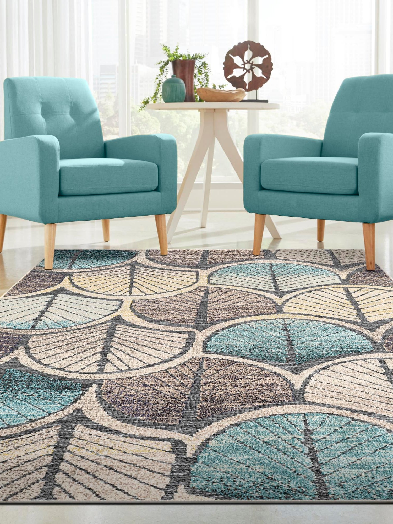 Gray Blue Ivory 7' 10 x 10' Outdoor Casablanca Rectangle Area Rug Weather Resistant for Patio, Deck, Terrace, Balcony, Porch Polypropylene Vivid Colorful Modern Carpet for Sale at Rug Engine