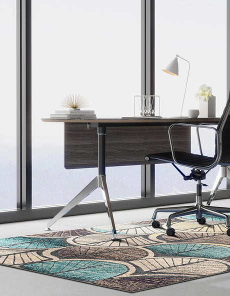 Gray Blue Ivory 4' 1 x 6' 1 Outdoor Casablanca Rectangle Area Rug Weather Resistant for Patio, Deck, Terrace, Balcony, Porch Polypropylene Vivid Colorful Modern Carpet for Sale at Rug Engine