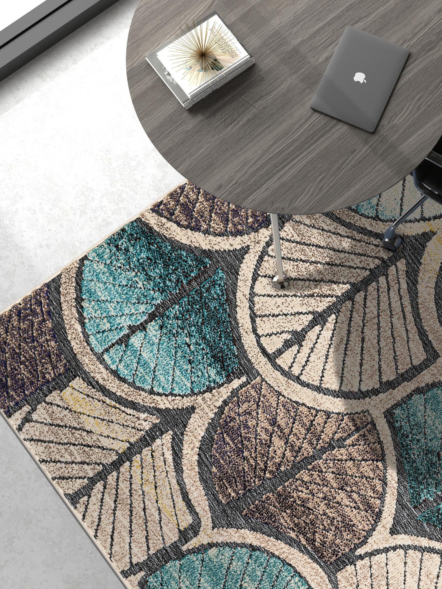 Gray Blue Ivory 4' 1 x 6' 1 Outdoor Casablanca Rectangle Area Rug Weather Resistant for Patio, Deck, Terrace, Balcony, Porch Polypropylene Vivid Colorful Modern Carpet for Sale at Rug Engine