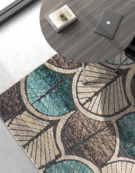 Gray Blue Ivory 5' 3 x 8' Outdoor Casablanca Rectangle Area Rug Weather Resistant for Patio, Deck, Terrace, Balcony, Porch Polypropylene Vivid Colorful Modern Carpet for Sale at Rug Engine