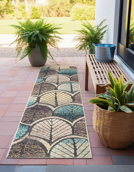Gray Blue Ivory 2' 7 x 12' Outdoor Casablanca Runner Area Rug Weather Resistant for Patio, Deck, Terrace, Balcony, Porch Polypropylene Vivid Colorful Modern Carpet for Sale at Rug Engine