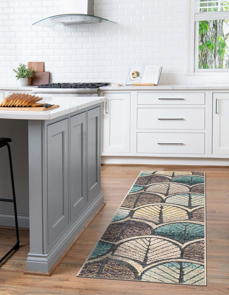 Gray Blue Ivory 2' 7 x 12' Outdoor Casablanca Runner Area Rug Weather Resistant for Patio, Deck, Terrace, Balcony, Porch Polypropylene Vivid Colorful Modern Carpet for Sale at Rug Engine
