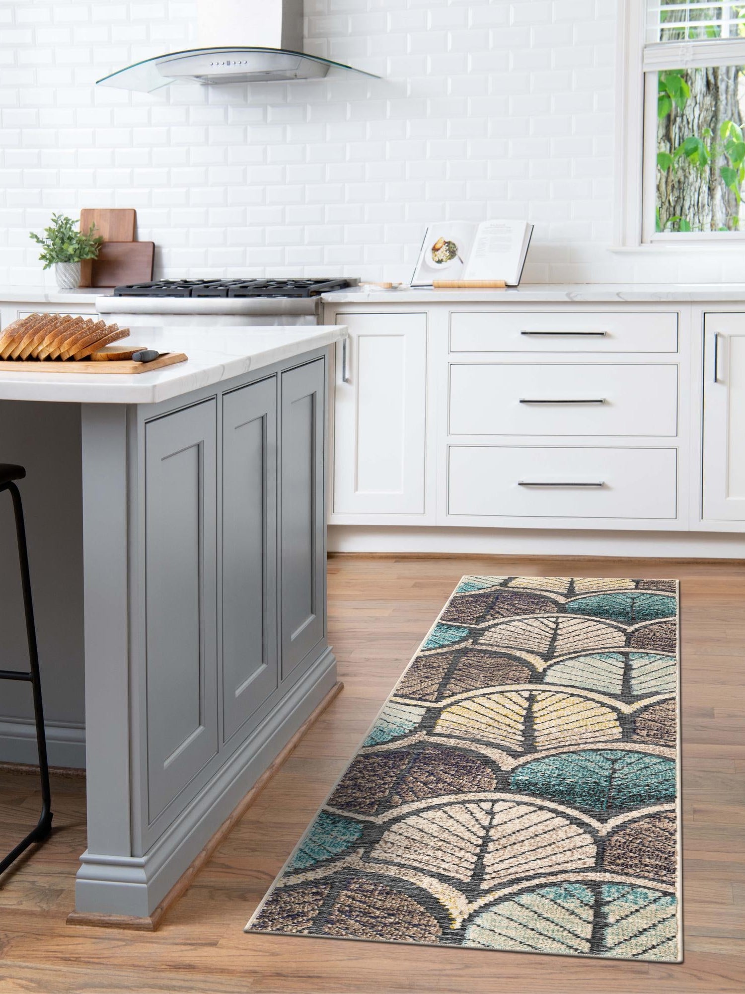 Gray Blue Ivory 2' x 5' 1 Outdoor Casablanca Runner Area Rug Weather Resistant for Patio, Deck, Terrace, Balcony, Porch Polypropylene Vivid Colorful Modern Carpet for Sale at Rug Engine