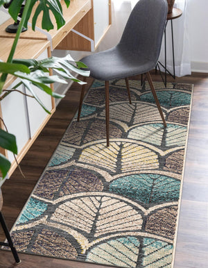 Gray Blue Ivory 2' 7 x 12' Outdoor Casablanca Runner Area Rug Weather Resistant for Patio, Deck, Terrace, Balcony, Porch Polypropylene Vivid Colorful Modern Carpet for Sale at Rug Engine
