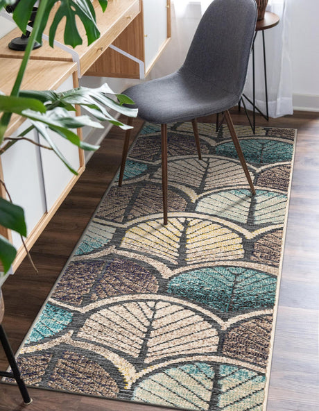 Gray Blue Ivory 2' x 5' 1 Outdoor Casablanca Runner Area Rug Weather Resistant for Patio, Deck, Terrace, Balcony, Porch Polypropylene Vivid Colorful Modern Carpet for Sale at Rug Engine