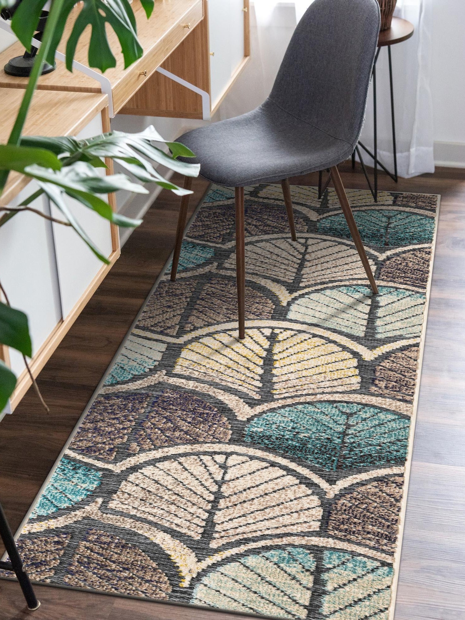 Gray Blue Ivory 2' 7 x 10' Outdoor Casablanca Runner Area Rug Weather Resistant for Patio, Deck, Terrace, Balcony, Porch Polypropylene Vivid Colorful Modern Carpet for Sale at Rug Engine