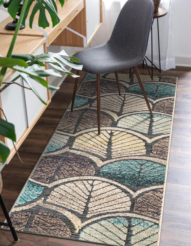 Gray Blue Ivory 2' x 8' Outdoor Casablanca Runner Area Rug Weather Resistant for Patio, Deck, Terrace, Balcony, Porch Polypropylene Vivid Colorful Modern Carpet for Sale at Rug Engine