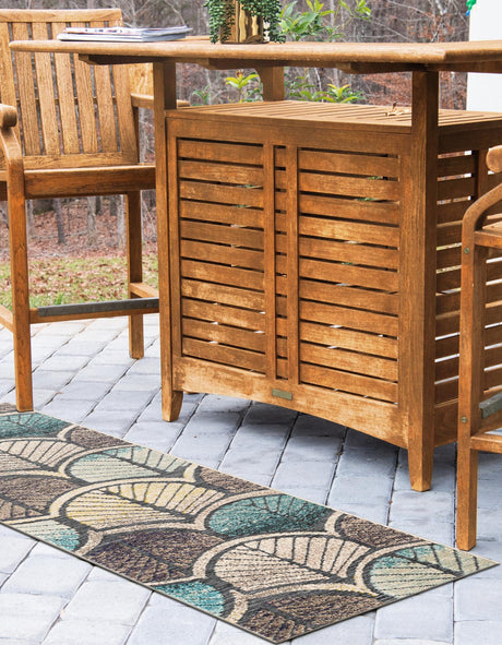 Gray Blue Ivory 2' x 5' 1 Outdoor Casablanca Runner Area Rug Weather Resistant for Patio, Deck, Terrace, Balcony, Porch Polypropylene Vivid Colorful Modern Carpet for Sale at Rug Engine