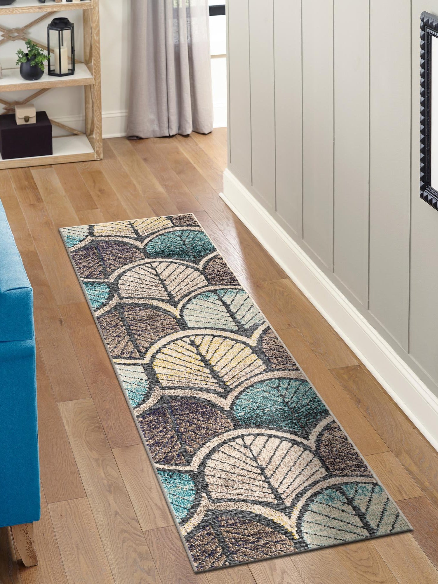 Gray Blue Ivory 2' x 6' 1 Outdoor Casablanca Runner Area Rug Weather Resistant for Patio, Deck, Terrace, Balcony, Porch Polypropylene Vivid Colorful Modern Carpet for Sale at Rug Engine