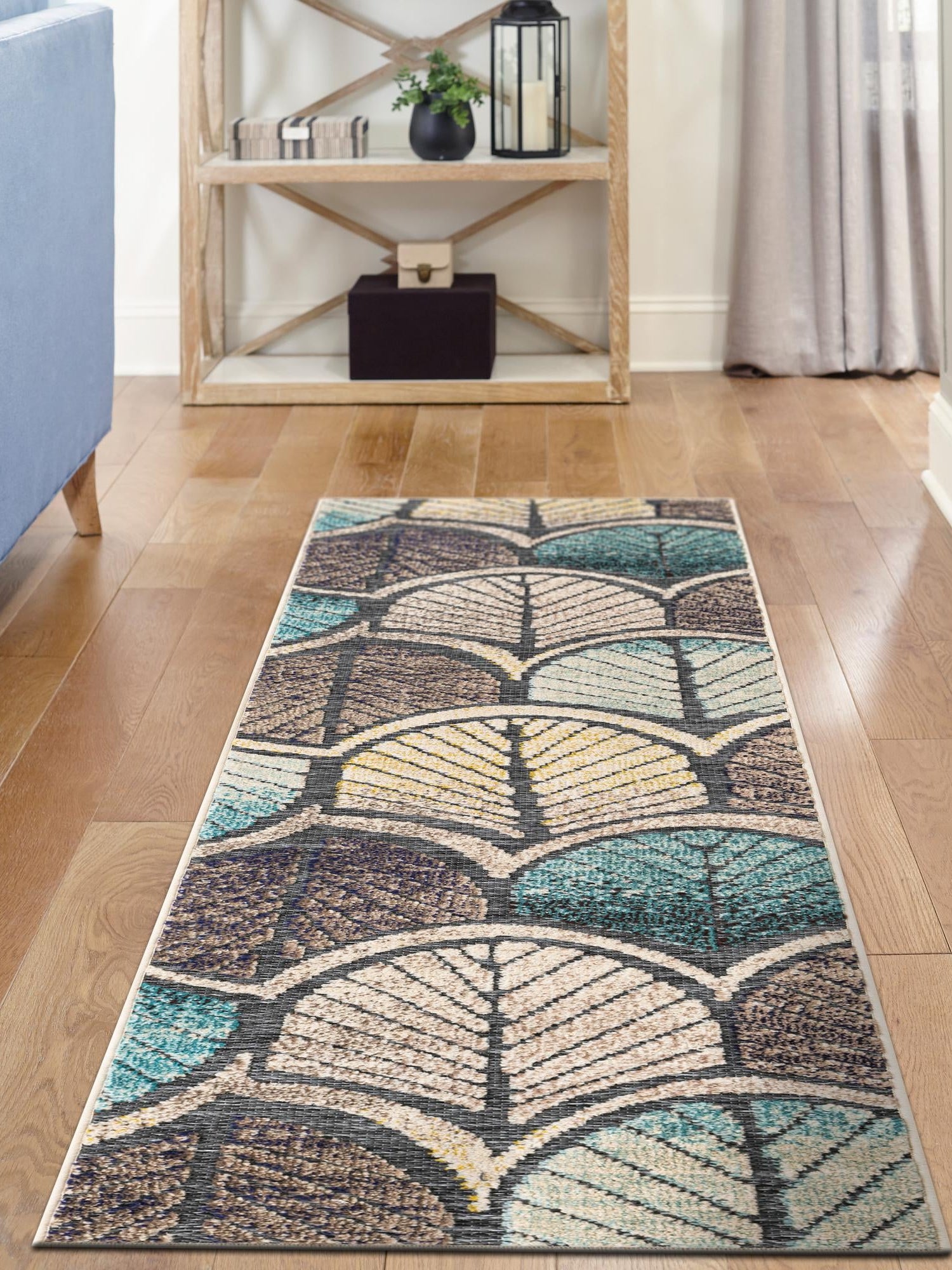 Gray Blue Ivory 2' x 6' 1 Outdoor Casablanca Runner Area Rug Weather Resistant for Patio, Deck, Terrace, Balcony, Porch Polypropylene Vivid Colorful Modern Carpet for Sale at Rug Engine