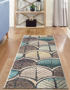 Gray Blue Ivory 2' x 6' 1 Outdoor Casablanca Runner Area Rug Weather Resistant for Patio, Deck, Terrace, Balcony, Porch Polypropylene Vivid Colorful Modern Carpet for Sale at Rug Engine