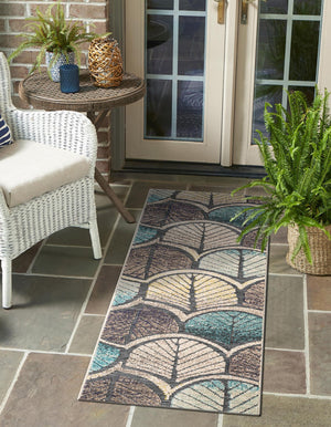 Gray Blue Ivory 2' 7 x 12' Outdoor Casablanca Runner Area Rug Weather Resistant for Patio, Deck, Terrace, Balcony, Porch Polypropylene Vivid Colorful Modern Carpet for Sale at Rug Engine