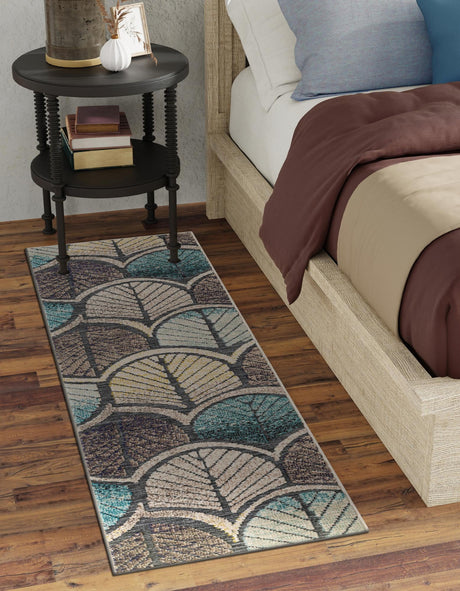 Gray Blue Ivory 2' 7 x 10' Outdoor Casablanca Runner Area Rug Weather Resistant for Patio, Deck, Terrace, Balcony, Porch Polypropylene Vivid Colorful Modern Carpet for Sale at Rug Engine